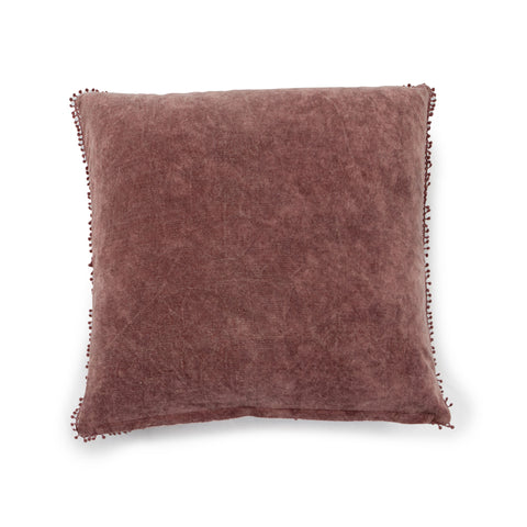Velvet Pillow with Pompoms - Mauve