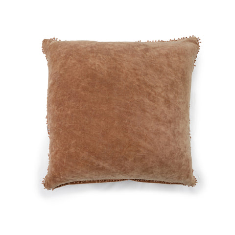 Velvet Pillow with Pompoms - Fawn