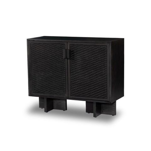 Levon Bar Cabinet - Black Woven Rod Cane