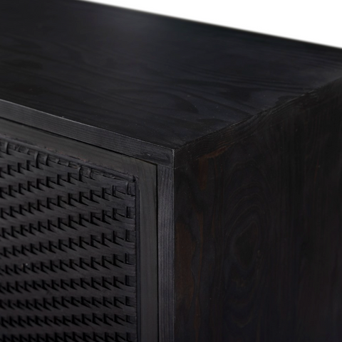 Levon Bar Cabinet - Black Woven Rod Cane