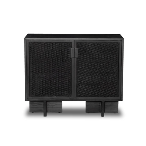 Levon Bar Cabinet - Black Woven Rod Cane