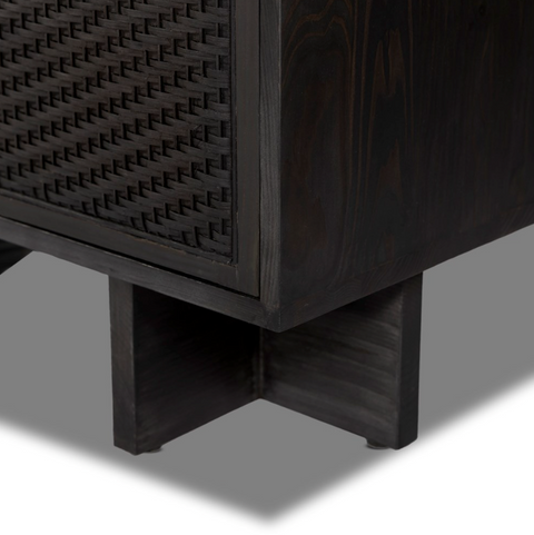 Levon Bar Cabinet - Black Woven Rod Cane