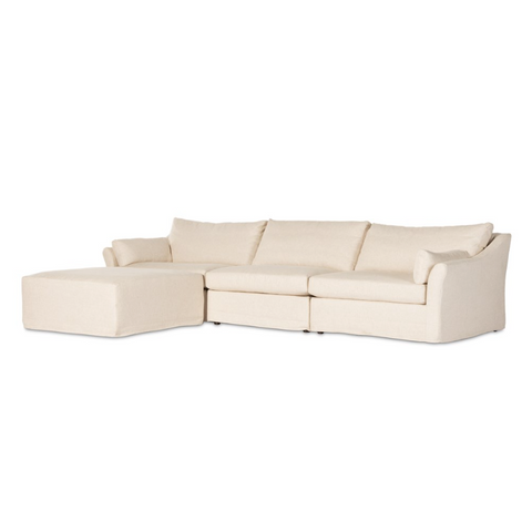 Delray 3Pc Slipcover Sectional Sofa w/ Ottoman - Evere Oatmeal