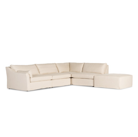 Delray 4Pc Slipcover Sectional Sofa LAF w/ Ottoman - Evere Oatmeal