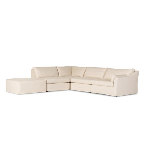Delray 4Pc Slipcover Sectional Sofa RAF w/ Ottoman - Evere Oatmeal