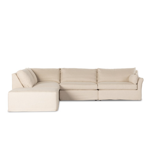 Delray 4Pc Slipcover Sectional Sofa RAF w/ Ottoman - Evere Oatmeal