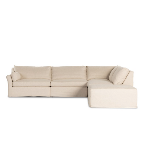 Delray 4Pc Slipcover Sectional Sofa LAF w/ Ottoman - Evere Oatmeal