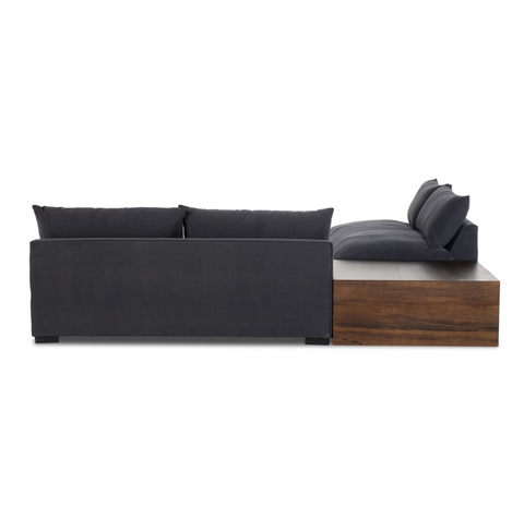 Grant 2Pc Sectional w/ Corner Table- Dark Spalted Primavera - Henry Charcoal