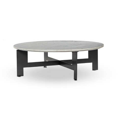 Marble Round Coffee Table w/ Iron- Polished White Marble