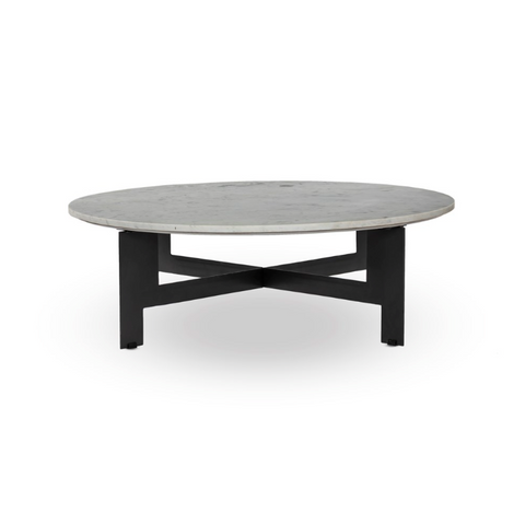 Marble Round Coffee Table w/ Iron- Polished White Marble