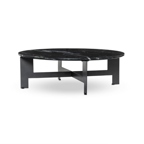Marble Round Coffee Table w/ Iron- Black Marble