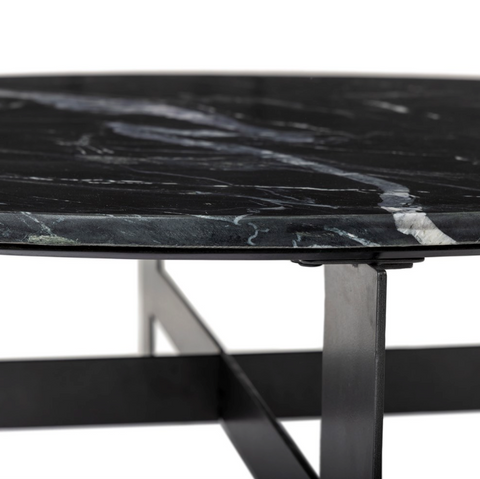 Marble Round Coffee Table w/ Iron- Black Marble