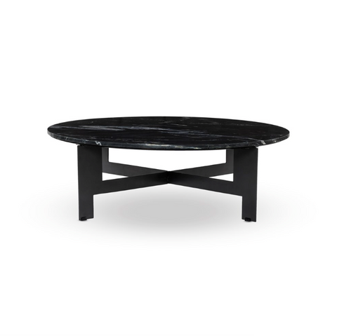 Marble Round Coffee Table w/ Iron- Black Marble