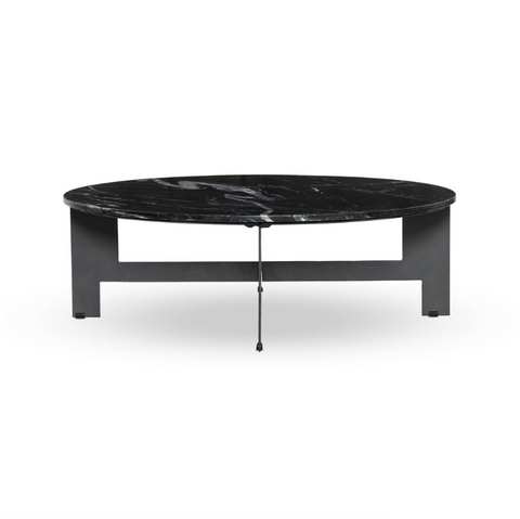 Marble Round Coffee Table w/ Iron- Black Marble