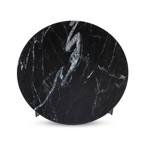 Marble Round Coffee Table w/ Iron- Black Marble