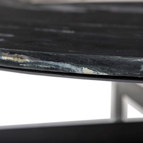 Marble Round Coffee Table w/ Iron- Black Marble