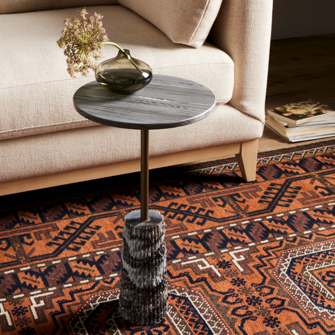 Raven end Table - Ribbed Ebony Marble