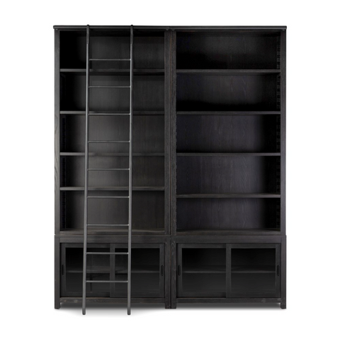 Admont Double Bookcase w/ Ladder-Worn Black