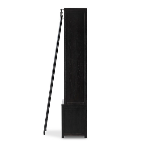 Admont Double Bookcase w/ Ladder-Worn Black