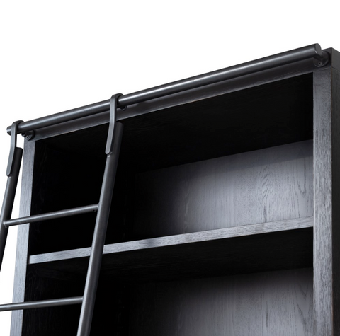 Admont Double Bookcase w/ Ladder-Worn Black