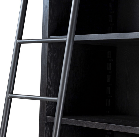 Admont Double Bookcase w/ Ladder-Worn Black