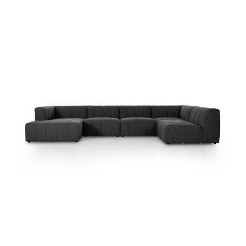 Langham Channeled 5Pc LAF Chaise Sectional - Saxon Charcoal