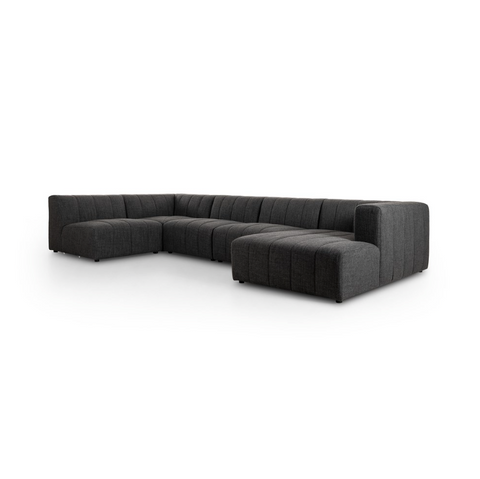 Langham Channeled 5Pc RAF Chaise Sectional - Saxon Charcoal