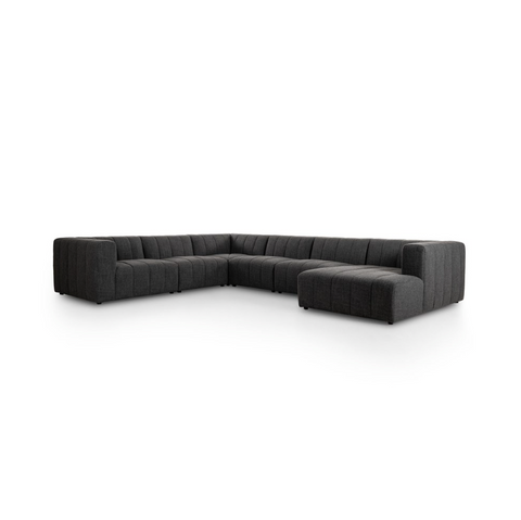 Langham Channeled 6Pc RAF Chaise Sectional - Saxon Charcoal
