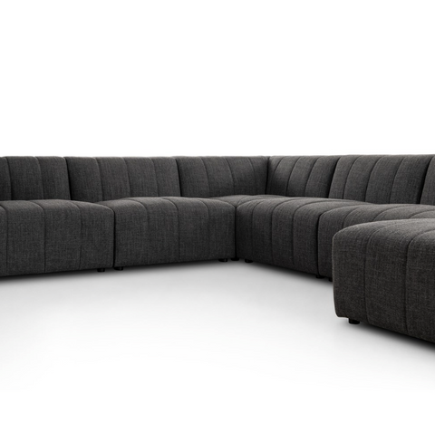 Langham Channeled 6Pc RAF Chaise Sectional - Saxon Charcoal
