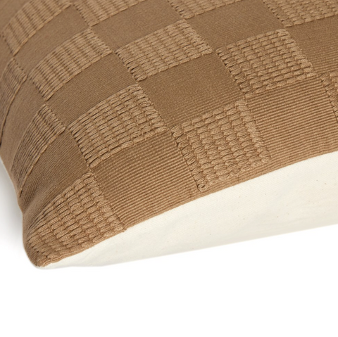 Handwoven Checked Pillow - Khaki Cotton