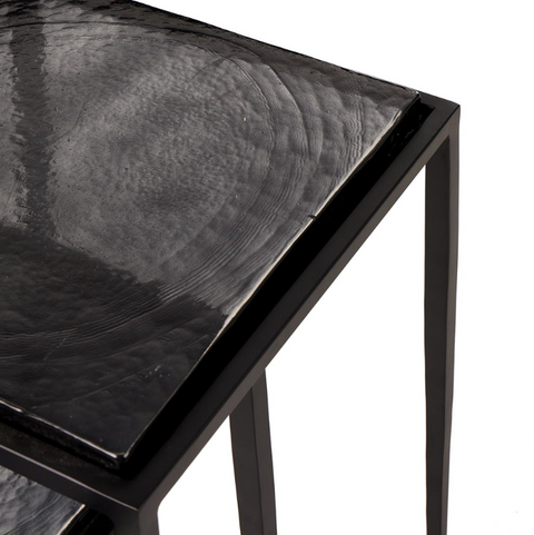 Dalston Cast Glass Nesting Tables- Smoked Black Cast Glass