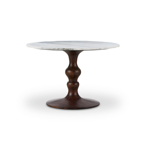 Kestrel Round Dining Table - Dark Brown Acacia w/ White Marble