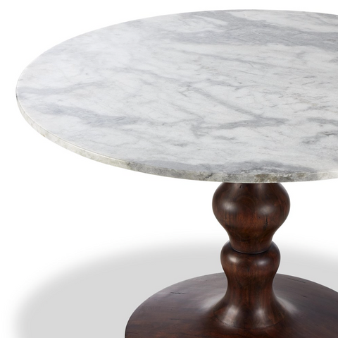 Kestrel Round Dining Table - Dark Brown Acacia w/ White Marble