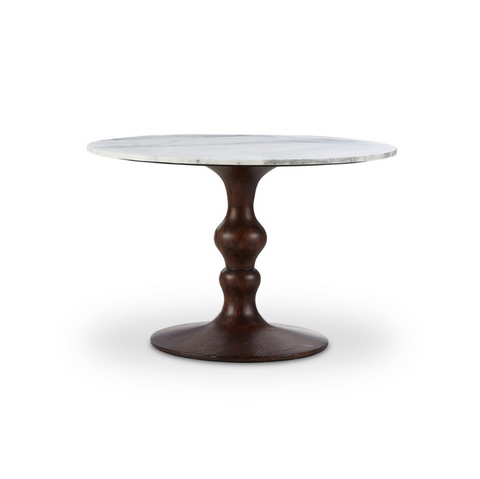 Kestrel Round Dining Table - Dark Brown Acacia w/ White Marble