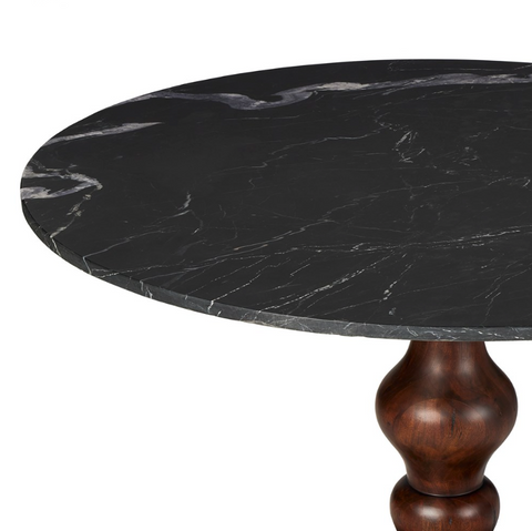 Kestrel Round Dining Table - Dark Brown Acacia w/ Black Marble