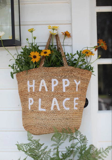 Happy Place Jute Tote Bag - Small