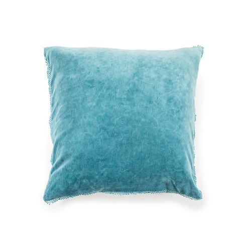 Velvet Pillow with Pompoms - Indigo