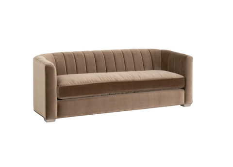 Bronx 87' Channel Back Sofa, Camarel Velvet, Natural Gray Oak