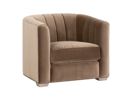 Bronx Channel Back Sofa Chair, Caramel Velvet, Natural Gray Oak