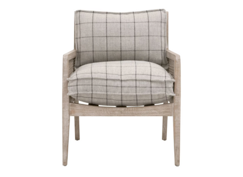 Leone Club Chair, Performance Windowpane Cement, Natural Gray Oak, Cane