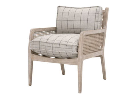 Leone Club Chair, Performance Windowpane Cement, Natural Gray Oak, Cane