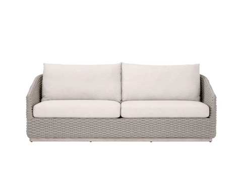 Caspian Outdoor 89" Sofa - Taupe Oval Rope, Performance Ecru Weave, Washed Ever Teak