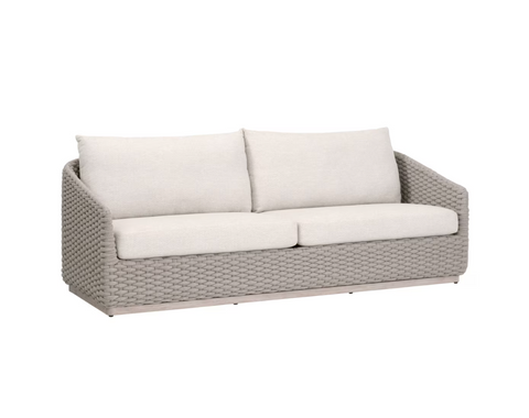 Caspian Outdoor 89" Sofa - Taupe Oval Rope, Performance Ecru Weave, Washed Ever Teak