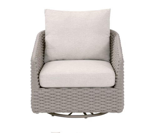 Caspian Outdoor Swivel Rocker Sofa Chair - Taupe Oval Rope, Performance Ecru Weave