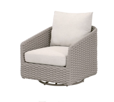 Caspian Outdoor Swivel Rocker Sofa Chair - Taupe Oval Rope, Performance Ecru Weave