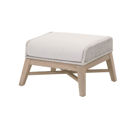 Tapestry Outdoor Foot Stool - Taupe & White Flat Rope