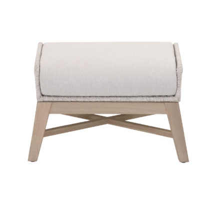 Tapestry Outdoor Foot Stool - Taupe & White Flat Rope