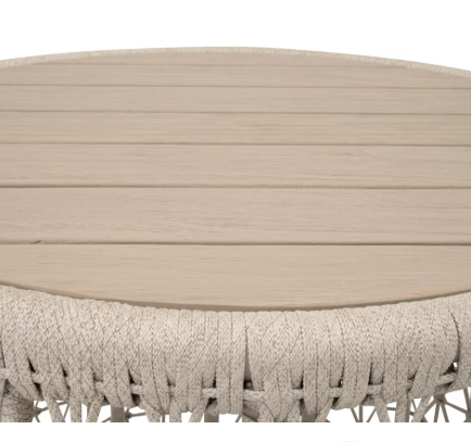 Knit Outdoor Round End Table, Oat Flat Rope, Washed Ever Teak