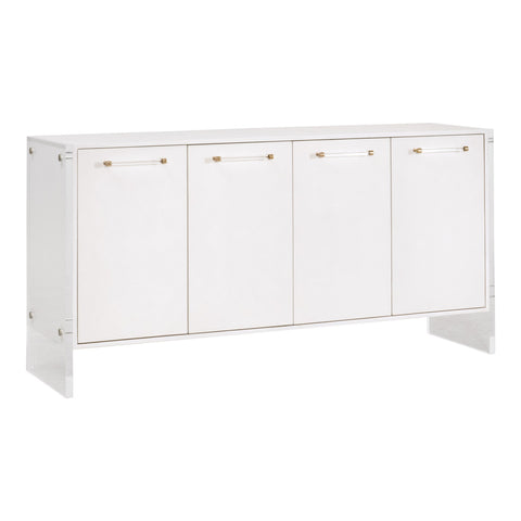Sonia Shagreen Media Sideboard, Pearl Shagreen, Lucite, Brushed Brass