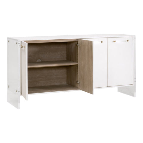 Sonia Shagreen Media Sideboard, Pearl Shagreen, Lucite, Brushed Brass